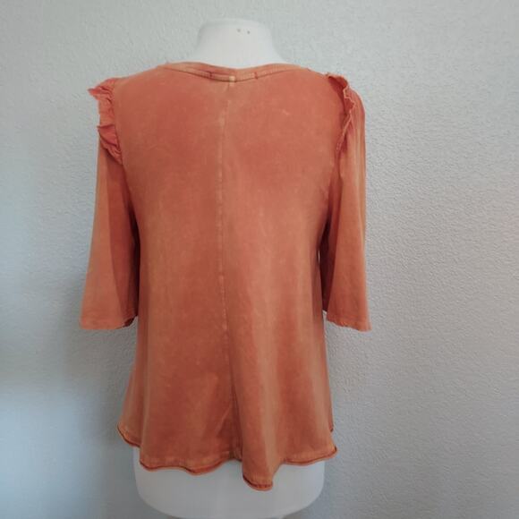 Anthro's Eri + Ali Coral Orange Flutter Short Sleeve Blouse Size S - Picture 11 of 15